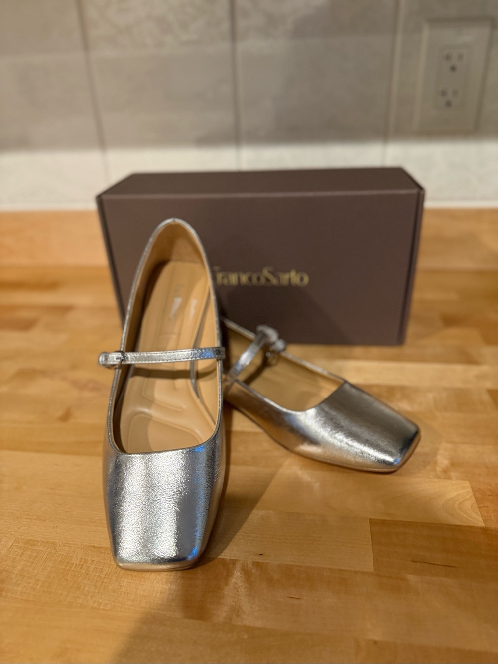 Franco Sarto Silver Mary Jane Flats